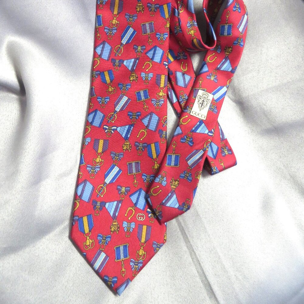 ❤️GUCCI ITALY HORSESHOE HORSEBIT Equestrian 100% Silk  Mens Necktie tie